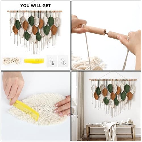 KHOYIME Large Macrame Wall Hanging Boho Woven Tapestry, Chic Home Decor Modern Bohemian Handmade Leaf Feather Wall Art Decorations for Apartment Dorm Living Room Bedroom Nursery Backdrop 39"W X 29.5"L thumbnail 7