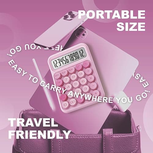 CATIGA Mechanical Switch Calculator, Pink Calculator with 12 Digit Large LCD Display & Big Buttons for Office Desk, Classroom Math, Back to School Supplies, Cute Aesthetic Desk Accessories thumbnail 6