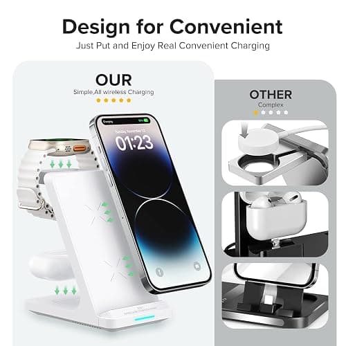 Wireless Charging Station, 3 in 1 Fast Wireless Charger Stand for Multiple Devices Apple Watch Ultra Series 11 10 9 8 7 6 SE 5 4 3 2, iPhone 17 16 15 14 13 12 11 Pro Max/Plus/Air/X/XS/XR/SE, Airpods thumbnail 4