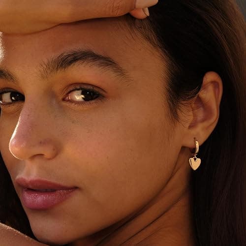 VACRONA Gold Heart Hoop Earrings Huggie Earrings for Women 14k Gold Plated Small Hoops Earrings thumbnail 2