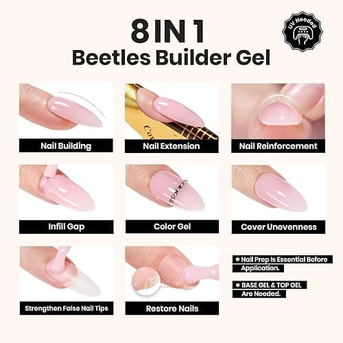 Beetles Builder Gel Set-Sheer Luck 6 Colors 8 in 1 Building Apex Strengthening Thickening Extension DIY Salon at Home for Beginner,Nude Pink Builder Nails Gel,UV & LED Lamp Needed thumbnail 2