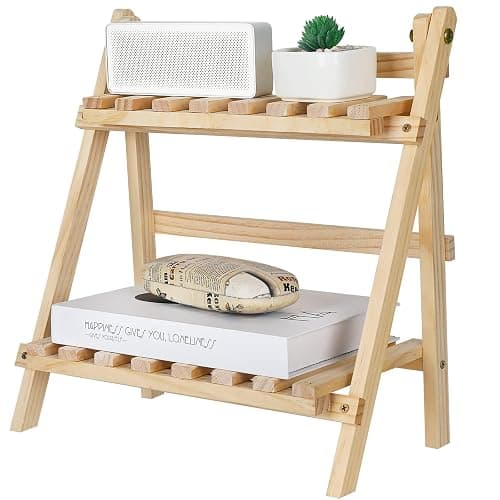 Jotsport 2-Step Desktop Storage Organizer Foldable 2 Tier Ladder Plant Stand Wood Display Shelf Decorative Storage Rack for Table Top - Image 1