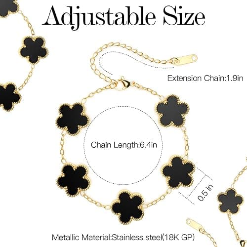 AICase 18K Gold Plated Clover Bracelet Dupes Bracelet Set for Women Flower Leaf Lucky Clover Bracelets Trendy Jewelry Birthday Gifts for Women/MoM/Friends thumbnail 4