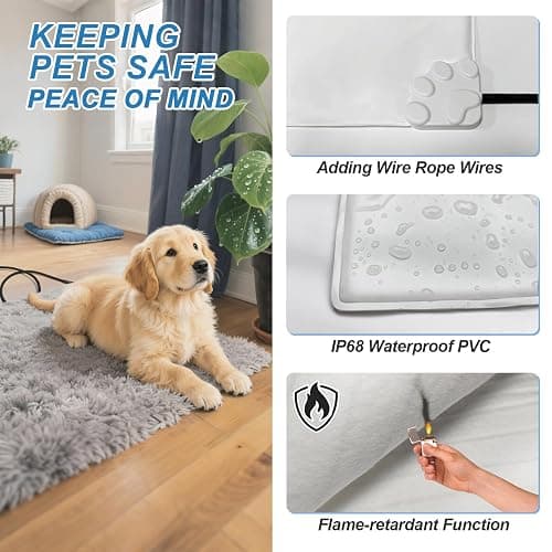 GOLOPET Cat Heating Pad 18x18 in with Smart Thermostat Switch and Power Line Protection Tube,Obtained MET and UL Dual Certification,Waterproof Pet Heating Pad for Cats, with Long Velvet Cloth Cover thumbnail 4