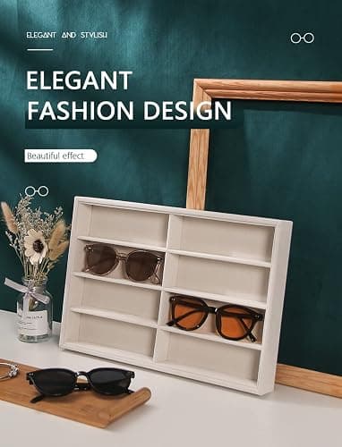 Coward Sunglass Organizer, Beige Velvet Glasses Trays - Eyeglasses Watches Jewelry Display - Men Women (8 Grids) thumbnail 6