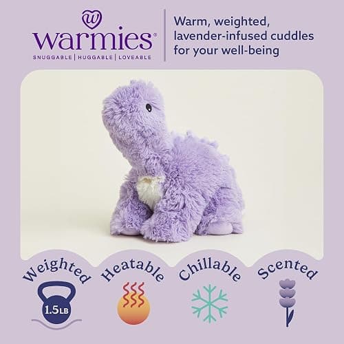 warmies Microwavable Stuffed Animals, Purple Long Neck Dinosaur - Heated Stuffed Animal Plushie for Warmth & Comfort - Soft Plush Toys thumbnail 2