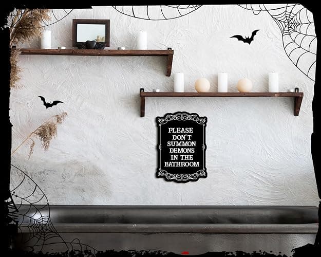 COLOR VALLEY ART Gothic Wall Art, Please Do Not Summon Demons In The Bathroom, Funny Gothic Decor Bathroom Wall Decor, Wooden Spooky Wall Hanging (B, 7x10 Inch) thumbnail 3