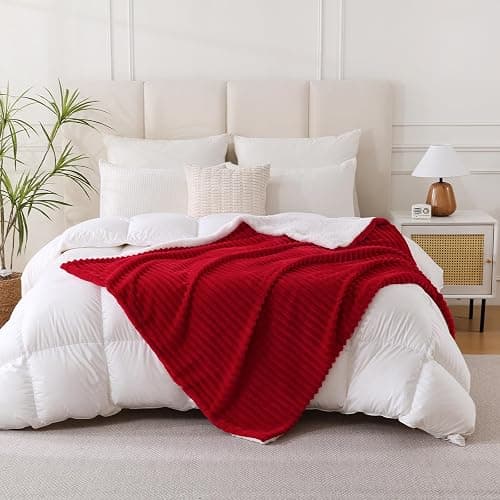 Linecooo Red Sherpa Fleece Throw Blanket 50”×60” for Couch Sofa Bed,Double Side Soft Fuzzy Cozy Plush Thick Flannel Blanket with Striped Design Gift for Adults,Woman,Girls thumbnail 6
