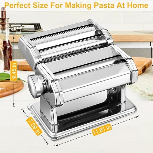 Sailnovo 3-in-1 Pasta Maker with 9-Setting Pasta Roller & Cutters, Silver | 9 Thickness & 2 Width Settings| Stainless Steel Body Rust Resistant| Easy Clean| For Spaghetti, Fettuccine, Lasagna and More thumbnail 3