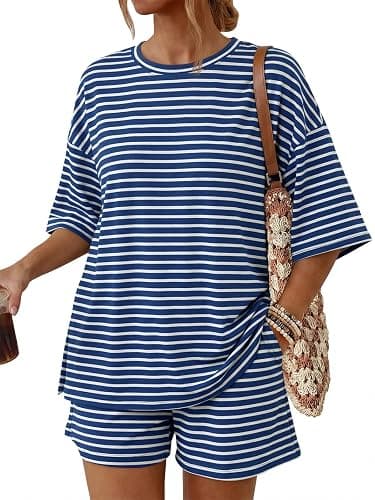 Trendy Queen Women's 2 Piece Summer Matching Set Lounge Wear with Pockets | Vacation Travel Outfit, Airport Resort Wear, Athleisure Clothing, Oversized Top & Loose Fit Shorts - Image 1
