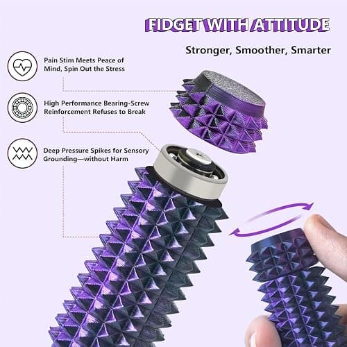 Little Ouchies Pain Fidget, Pain Stim Fidget for Adults, Spiky Sensory Stim Tool for Anxiety and Stress Relief(Black+Purple Laser) thumbnail 2
