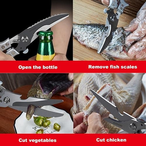 AUDAMI 2 Pack Kitchen Shears,Heavy Duty Stainless Steel All-Purpose Poultry Meat Scissors for Cooking-Dishwasher Safe thumbnail 5