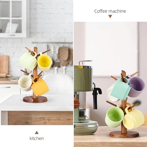E-ROOM TREND Acacia Wood Mug Holder Tree, 6 Hooks Wooden Mug Organizer for Kitchen Counter & Coffee Bar, Easy to Assemble, Natural Wood Color, Ideal for Small to Medium Mugs thumbnail 7