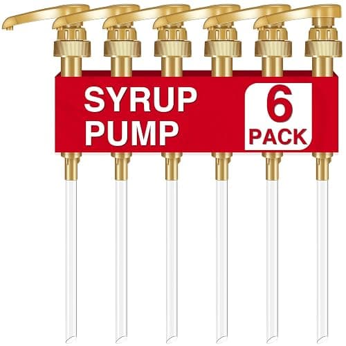 VOISEN Coffee Syrup Pumps, 6 Pack Gold Syrup Pump, Skinny Syrup Pump for 750ml 25.4oz Syrup Bottle, Syrup Pump Dispenser for Kitchen Dinning Coffee Bar Drinking Mixes,Davinci,Jordans - Image 1