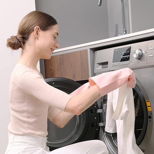 COOLJOB Small Household Rubber Gloves with Cotton Liner & Non-slip Grip, Waterproof Long Lasting Dishwashing Gloves for Kitchen & Bathroom Cleaning, Light Pink, 1 Pair thumbnail 5