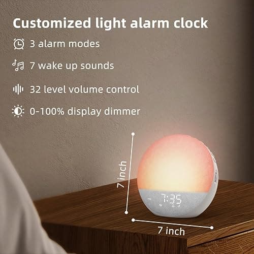 Sunrise Alarm Clock White Noise Machine: Natural Wake Up Light - Dimmable Clock with Bluetooth Speaker for Bedroom - 25 Sleep Sounds for Baby Adults Kids Frost White thumbnail 9