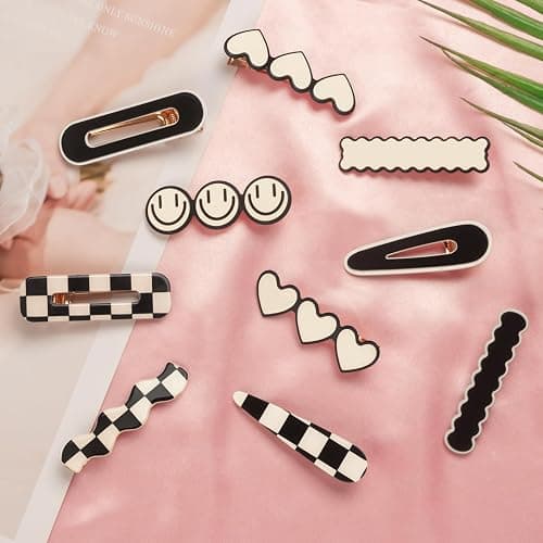 Gingbiss 18 Pcs Hair Clips for Women Girls, Black White Checker Cute Hair Barrettes with Storage Box, No Bend Korean Styling Minimalist Hair Accessories, Gift for Women Girls thumbnail 7