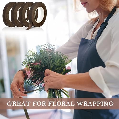 COIDEA 8 Rolls Floral Tape, 1/2" Wide Flower Tape, Brown Floral Tape | Adhesive Florist Tape for Floral Crafts, Fresh Flower, Bouquet Floral Arranging Stem Wrapping, Wedding, 30Yard thumbnail 5