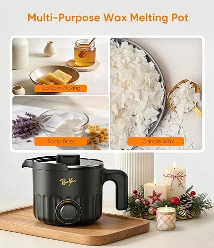 RAOYAN 1.5L Candle Wax Melter with Pour Spout, Candle Making Kit for Beginners and Adults, Wax Melting Pot for Candle Making with Stirring Spoon - Black thumbnail 7