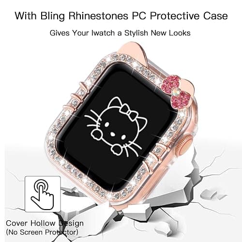 Bling Bracelet Band with Protector Case Compatible with Apple Watch Bands for Women iWatch Series 11 10 46mm 42mm,Series 9 8 7 41mm 45mm,Series 6 5 4 SE 40mm 44mm,Cute Cartoon Jewelry Metal Strap thumbnail 3