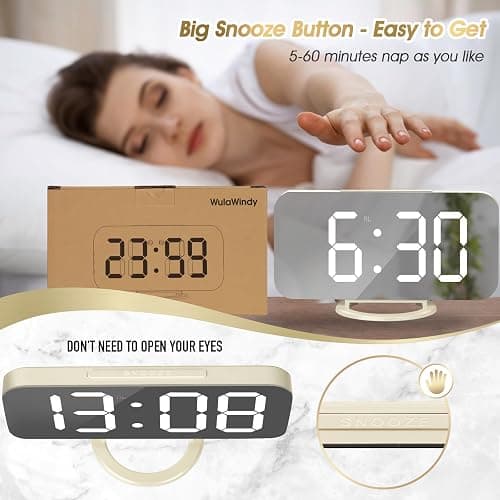 WulaWindy Digital Alarm Clock, Large Mirrored LED Display with Dual USB Ports, Snooze Function Dim Mode Wall Hanging Beside Desk Clock for Bedroom Living Room Decor thumbnail 5