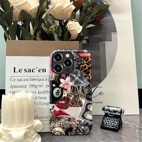Compatible with iPhone 16 Pro Max Case - Dual-Layer Protection, Hard Shell with Silicone Interior,Slim Scratch Resistant Shockproof for Woman Men - Leopard Print Retro Collage thumbnail 5