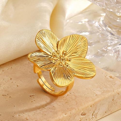 ONBRIG Chunky Rings for Women Adjustable Flower Rings Statement Rings Flower Jewelry for Women thumbnail 5