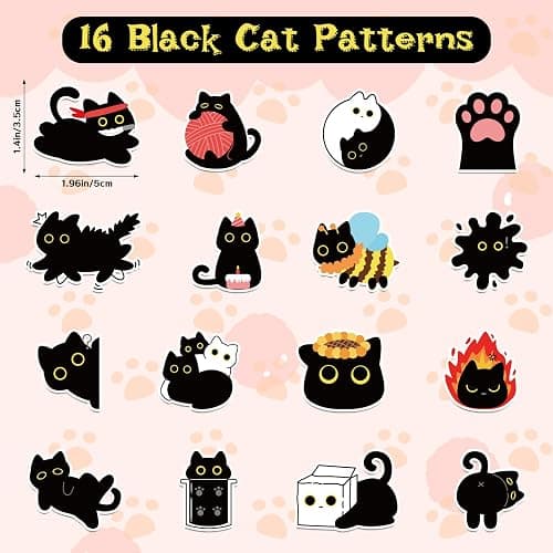 1000Pcs Black Cat Stickers Rolls -16 Patterns Cute Cartoon Cat Stickers, Black Cat Gifts for Adults Kids, Teacher Reward Decals for Water Bottles Laptop Scrapbook thumbnail 3