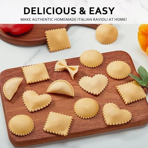 MUMSUNG Ravioli Maker Press, Ravioli Press Mold Set - Round, Heart, Square Ravioli Stamp Maker Cutter with Wood Rolling Pin, 2.6" Empanada Maker Press Kit and Ravioli Wheel 3 PCS thumbnail 5