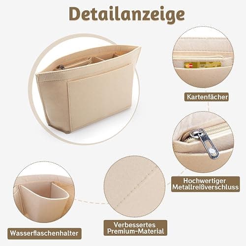 Taschen Organizer für Longchamp L,Organizer für Longchamp Tasche,Handtaschen Organi-zer,Filz Taschenorganizer mit mehreren Taschen,Folding Tote Bag Organi-zerfor Insert Wallet Organi-zer (Beige, L) thumbnail 6