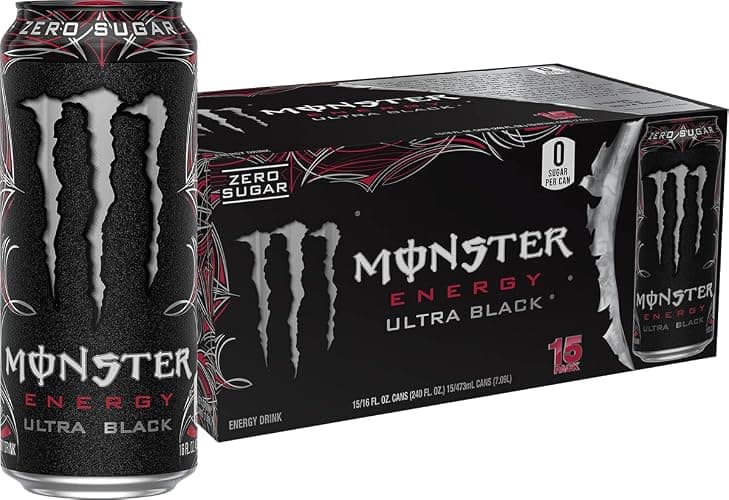 Monster Energy Ultra Black, Sugar Free Energy Drink, 16 Ounce (Pack of 15) - Image 1
