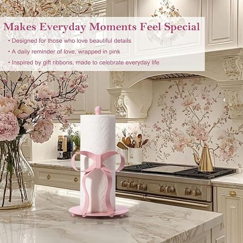 Shinlar Pink Bow Paper Towel Holder Coutertop - Bow Accent Paper Towel Holder, Pink Kitchen Decor and Accessories, Coquette Room Decor Girly Gifts for Women, 3D Handmade Pattern, Weighted Base thumbnail 8