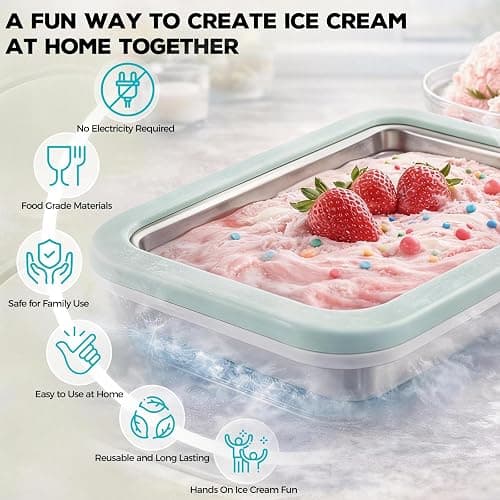 Rolled Ice Cream Maker with Quick Start Guide - DIY Instant Ice Cream Tray Kit, Includes 2 Scrapers for Manual Homemade Ice Cream Rolls, Frozen Yogurt, Sorbets & Slushies, No Electricity Needed（green） thumbnail 6