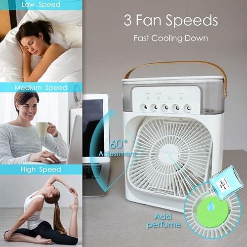 NTMY Portable Air Conditioner Fan, Mini Evaporative Air Cooler with 7 Colors LED Light, 1/2/3 H Timer, 3 Wind Speeds and 3 Spray Modes for Your Desk, Nightstand, or Coffee Table thumbnail 2