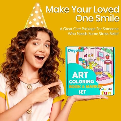 Cute Coloring Book Set for Teens Adults Relaxation, Easy and Simple Designs Coloring Book for Teens Girls, Stress Relief Gifts for Women with 36 Colors Markers & 12 Glitter Pens & 12 Colored Pencils thumbnail 8
