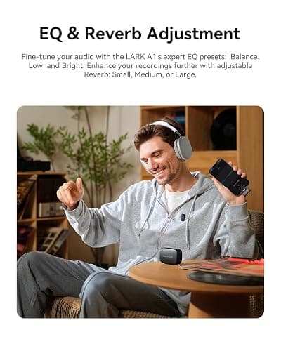 Hollyland Lark A1 Wireless Microphone for iPhone 17/16/15 & Android, 48kHz/24-bit, 3-Level Intelligent Noise Cancel, Magnetic Mini Mic for YouTube, Podcast, Vlogging (Black, 2TX + USB-C RX) thumbnail 8