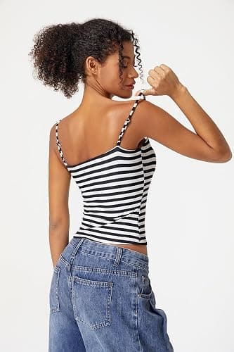 QINSEN Women's Double Lined Basic Tank Top Adjustable Spaghetti Straps Sleeveless Camisole Shirts thumbnail 2