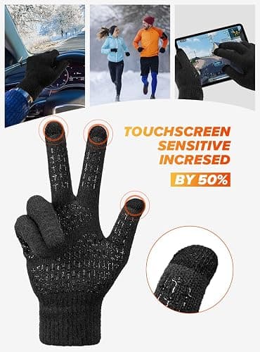 TRENDOUX Soft Warm Touch Screen Winter Thermal Gloves Men Women, Non-slip Grip, Elastic Cuff, Knit Stretchy Material thumbnail 4