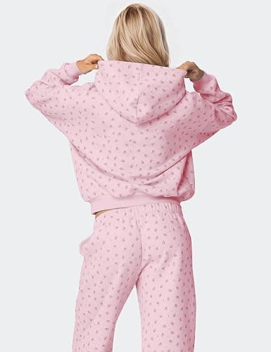 OLAPTA Women 2 Piece Outfits Ditsy Flower Print Sweatsuits Sets Long Sleeve Sweatshirts Wide Leg Sweatpants Fall Tracksuits thumbnail 4