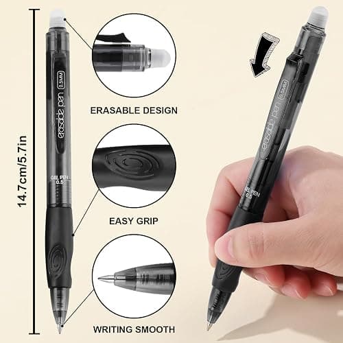 USUAL Retractable Erasable Pens 12 Colored Erasable Gel Pen 0.5mm Erasable Gel Pens Black Make Mistakes Disappear Smooth Writing Pen Office Back-to-School Supplies (Black) thumbnail 2