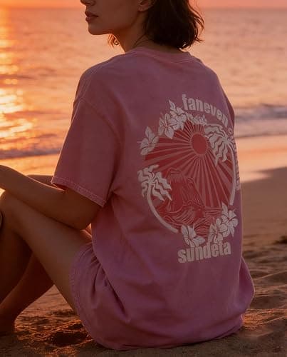 Womens Teens Oversized Graphic Tshirts Y2k Flower Fruit Vintage Tees Beach Surfer Casual Short Sleeve T-Shirts thumbnail 7