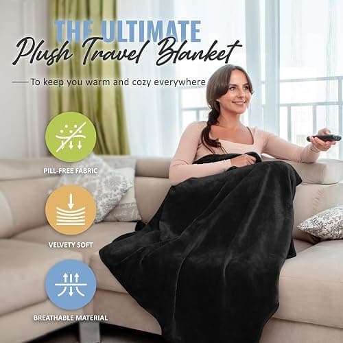 BOACAY Soft & Warm Travel Blanket for Airplane & Car - Long Flight Essential for Women, Men, Kids - Compact Pillow with Luggage Sleeve & Backpack Clip thumbnail 3