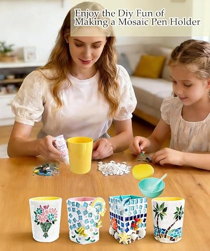 YUCHIYA DIY Glass Mosaic Pen Holder Craft Kit - Complete Materials Package for Beginners, Personalized Handmade Gift for Birthdays Holidays, Educational Art Set Develops Hands-On Skills (Blossoms) thumbnail 4