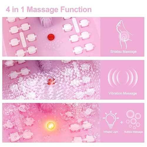 MoodRelish Foot Spa Bath Massager with Heat Bubbles and Vibration Massage and Jets, 16 OZ Calming Lavender Foot Soak Epsom Salt, Foot Soaker with Red Light, 22 Massage Rollers, Adjustable Temp - Pink thumbnail 3