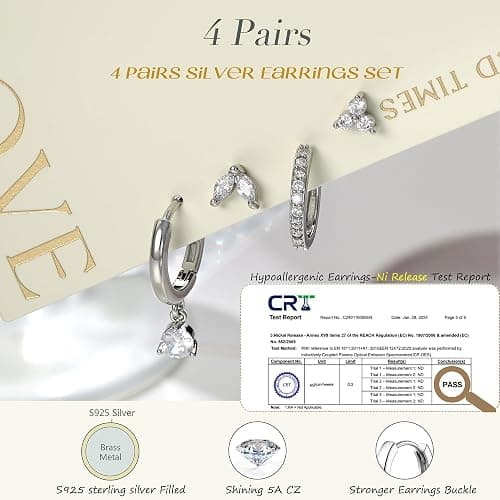 MILACOLATO 4 Pairs Silver Earrings for Women, 14K Gold Filled/Sterling Silver Filled Small Stud Hoop Earrings Set for Multiple Piercing, Hypoallergenic Cartilage Huggie Earrings Stacks Trendy Jewelry Gifts thumbnail 4