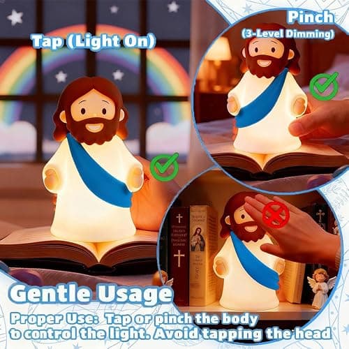 KangTen CHEN Jesus Night Light Rechargeable Bedside Night Light Dimmable Silicone LED Light Ideal for Religious Gatherings, Gifts for Sunday School, Baptism Presents, Easter Egg Decorations (Blue) thumbnail 3
