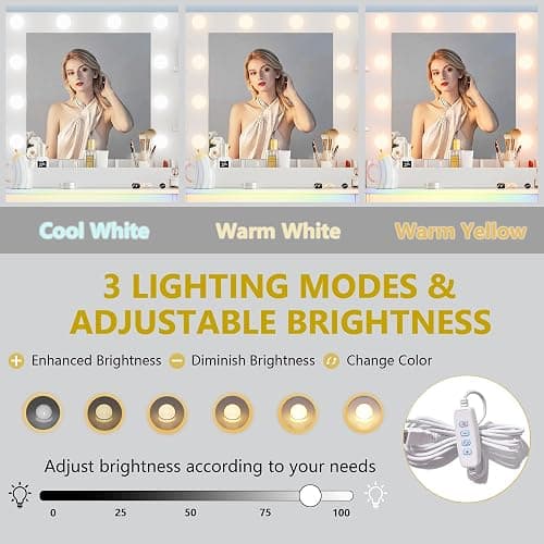 Xixini Vanity Desk with Mirror and Lights, 43'' White Makeup Dressing Table Set with 5 Drawers & Chair, Power Outlet, 3 Lighting Modes Adjustable Brightness & RGB LED for Women Girls Bedroom Bathroom thumbnail 4