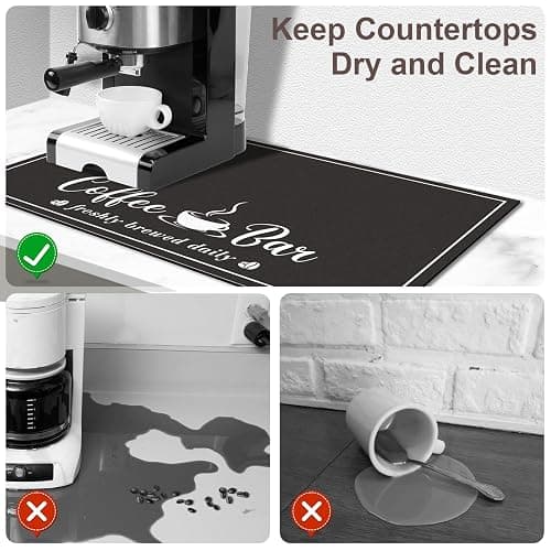 CooRug Absorbent Coffee Mat, Fashion Dish Drying Mat for Kitchen Counter Coffee Bar Accessories Espresso Machine Dish Rack 12" x 20" Black thumbnail 3