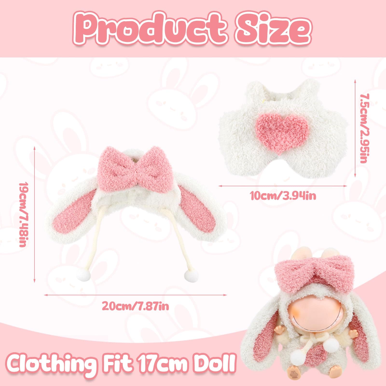 Clothing Accessories 2 Pieces for 17cm Mini Doll Clothes Figure Accessories Set for Cloth Doll, Stuffed Animal Clothes Outfit Christmas and Birthday (Bunny Ears Set) thumbnail 5