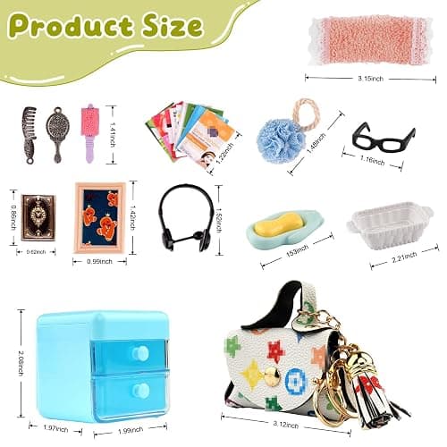 87Pcs Dollhouse Miniature Bathroom Accessories Cosmetic & Toilet Pretend Play Mini Makeup Set with Shampoo Perfume Hair Dryer Comb Purse Decor DIY Doll Backpack Glasses Photo Frame Salon Spa thumbnail 4